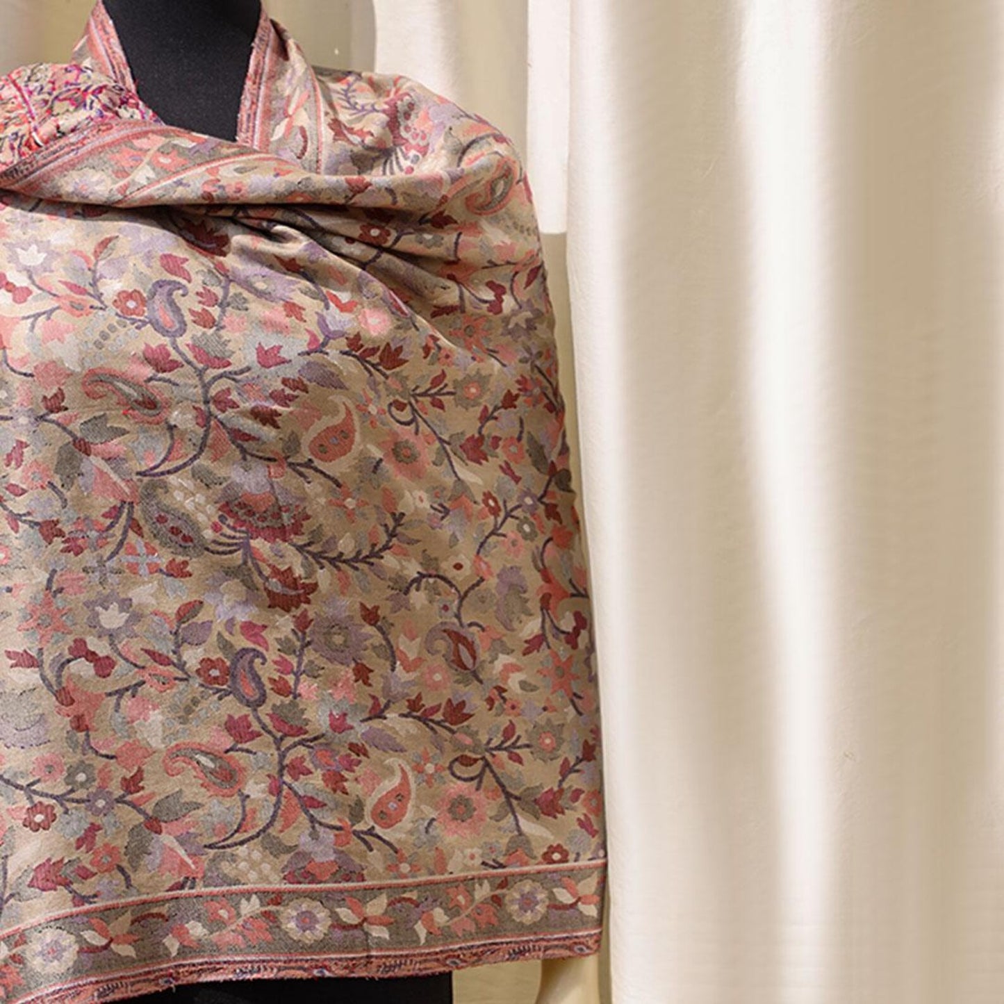 Grey Kani wool pashmina shawl with multicolor floral and paisley design–lightweight versatile wrap perfect as gift or elegant everyday wear