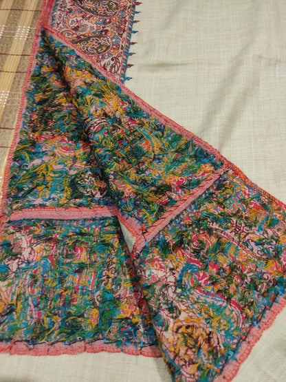 Handcrafted Pashmina Style Kani Border Shawl Elegant Grey with Intricate Paisley Embroidery