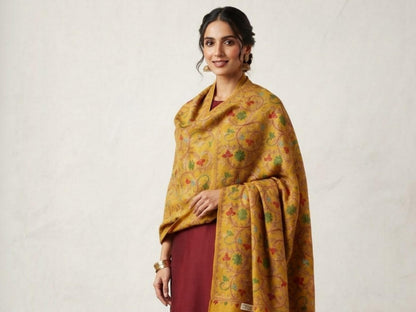 Embroidered Pashmina Shawl, Floral Vine Winter Wrap, gift for her
