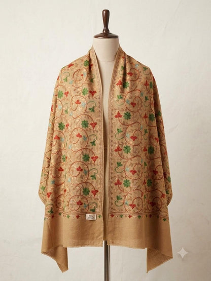 Embroidered Pashmina Shawl, Floral Vine Winter Wrap, gift for her