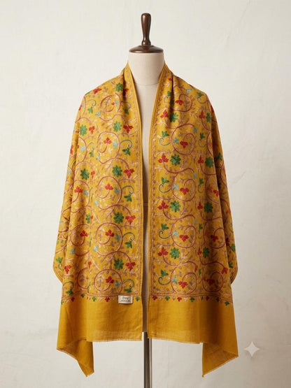 Embroidered Pashmina Shawl, Floral Vine Winter Wrap, gift for her