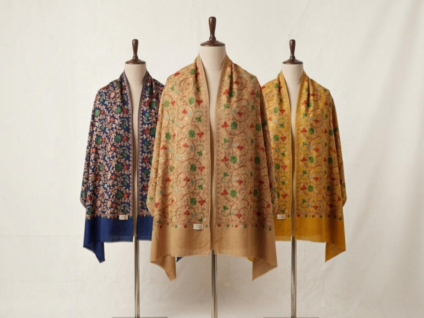 Embroidered Pashmina Shawl, Floral Vine Winter Wrap, gift for her