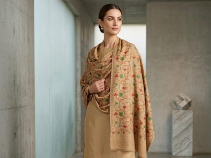 Embroidered Pashmina Shawl, Floral Vine Winter Wrap, gift for her