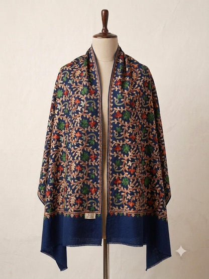Embroidered Pashmina Shawl, Floral Vine Winter Wrap, gift for her