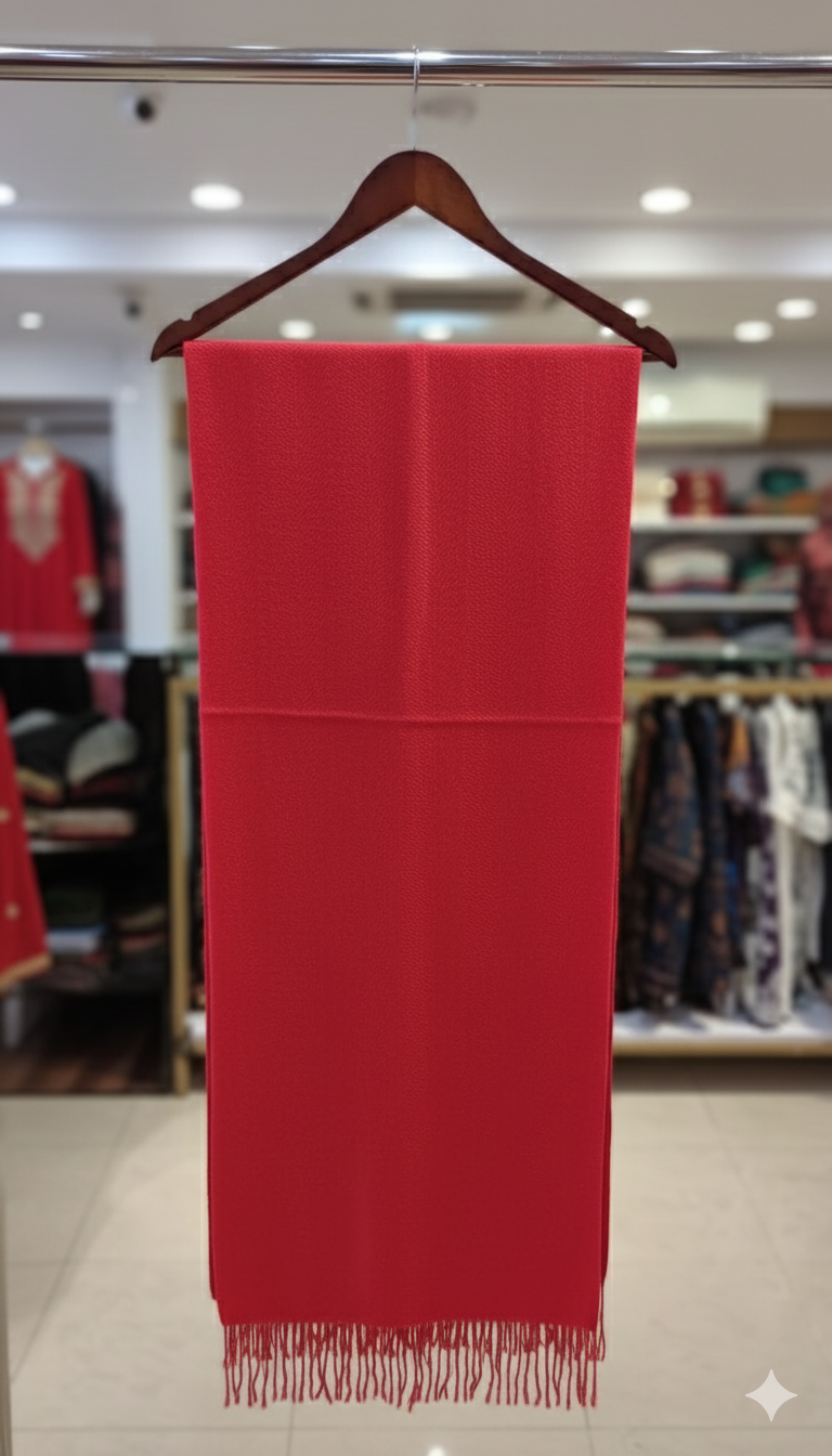 Classic Solid Red Wool/Pashmina Stole - Luxurious Winter Shawl with Fringes