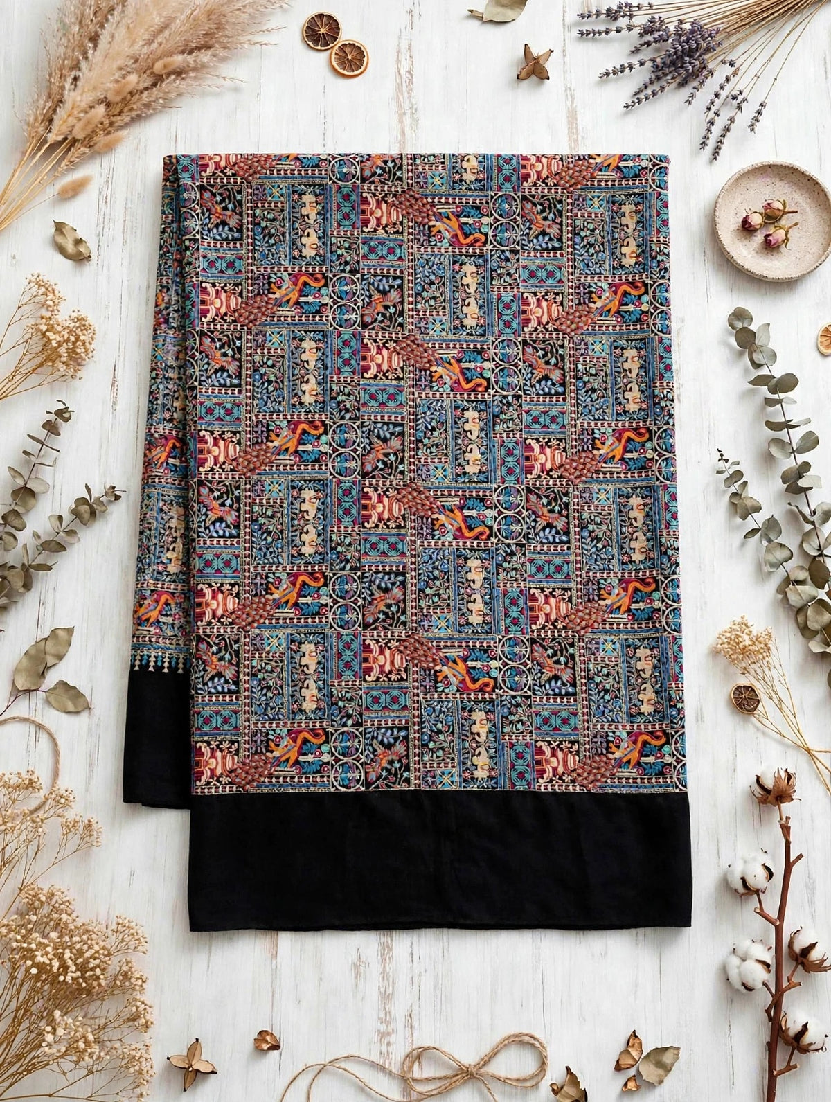 Noir Heritage - Handmade Kani Pashmina Shawl | Black Mughal