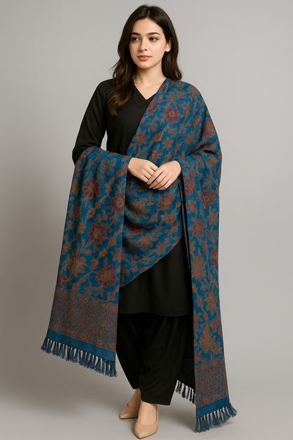 Elegant Blue Karandi Embroidered Floral Heritage Design