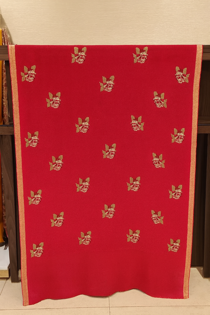 Luxury Red Pashmina Shawl with Cross Stitch Embroidery