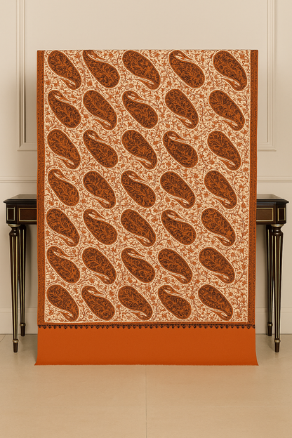 Rust & Black Aari Embroidered Pashmina Shawl