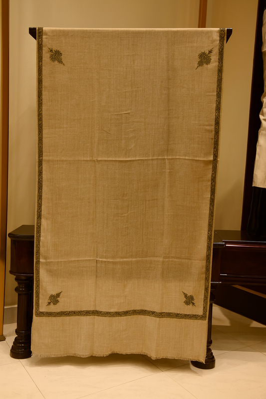 Luxury Pashmina Shawl with Subtle Embroidery olive green