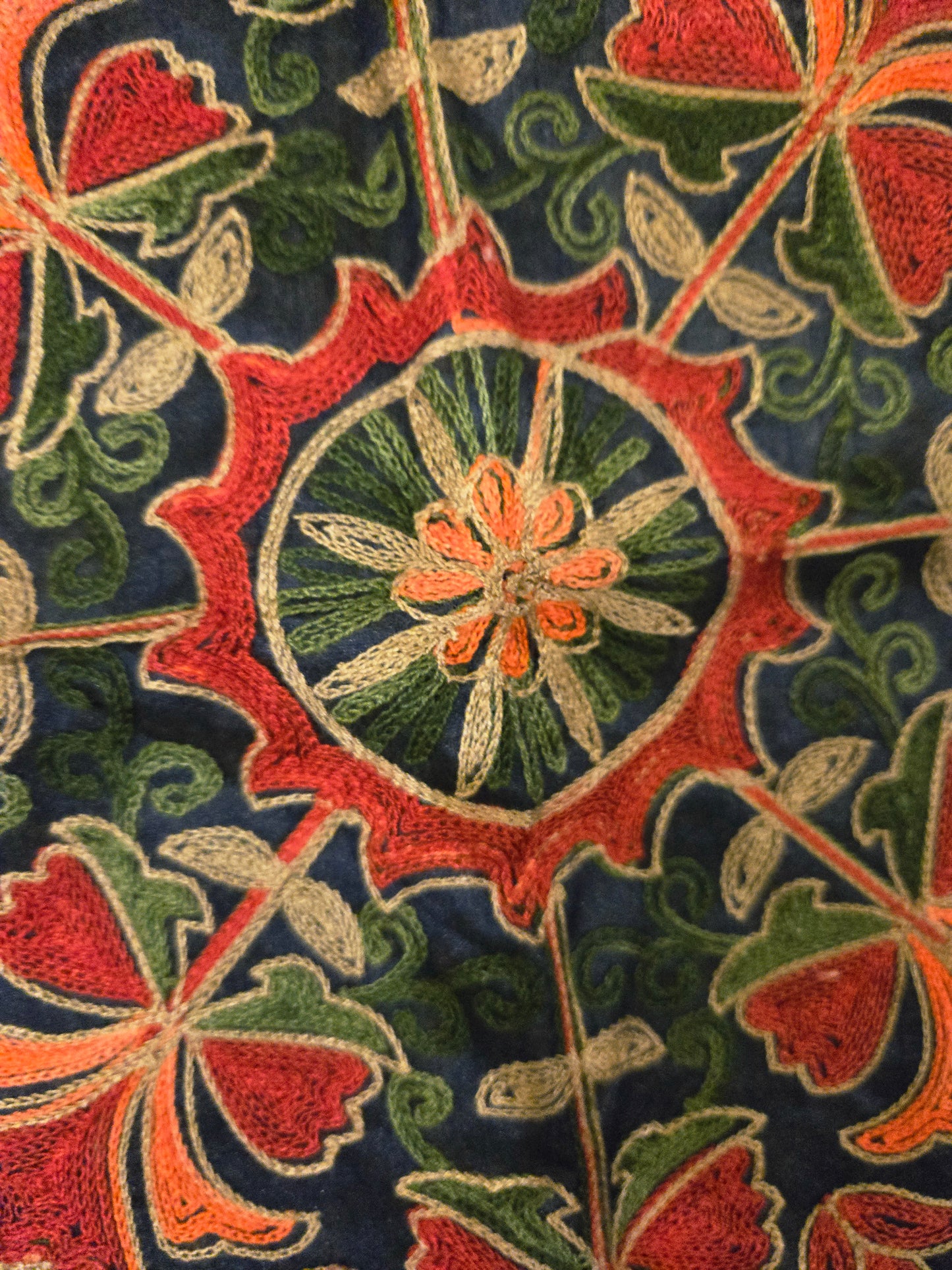 Floral Medallion Embroidered Silk Floor Cushion