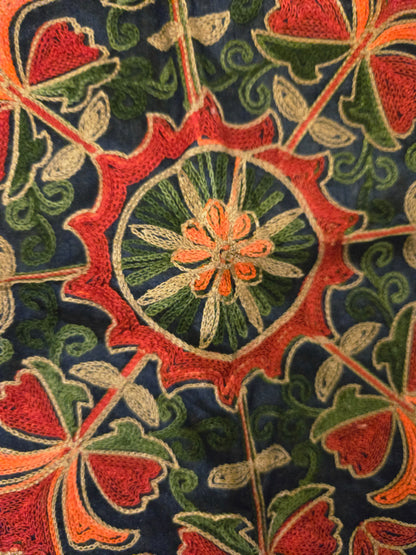Floral Medallion Embroidered Silk Floor Cushion