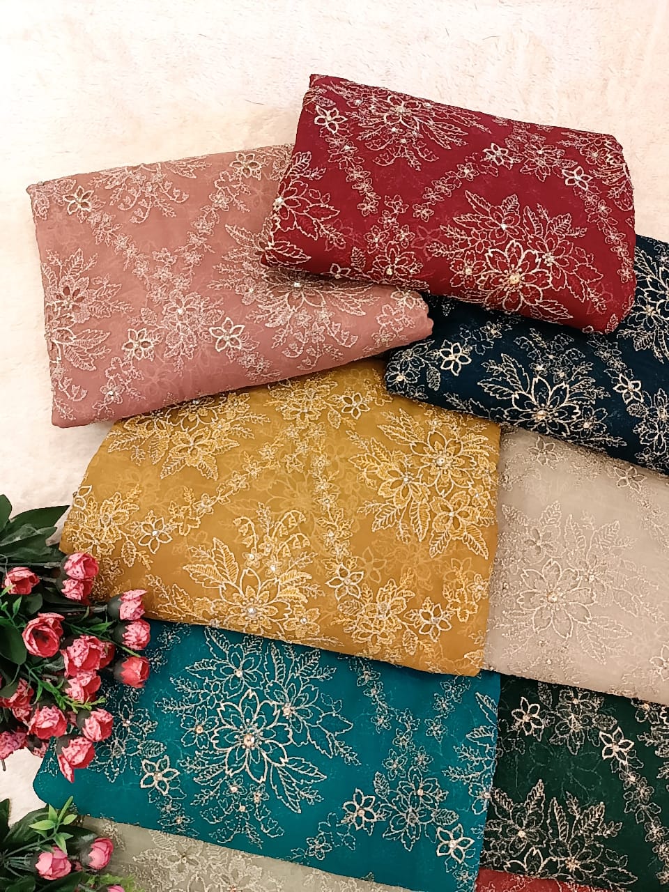 Mustard Laser-Cut Embroidered Bareeze Shirt with Chiffon Dupatta