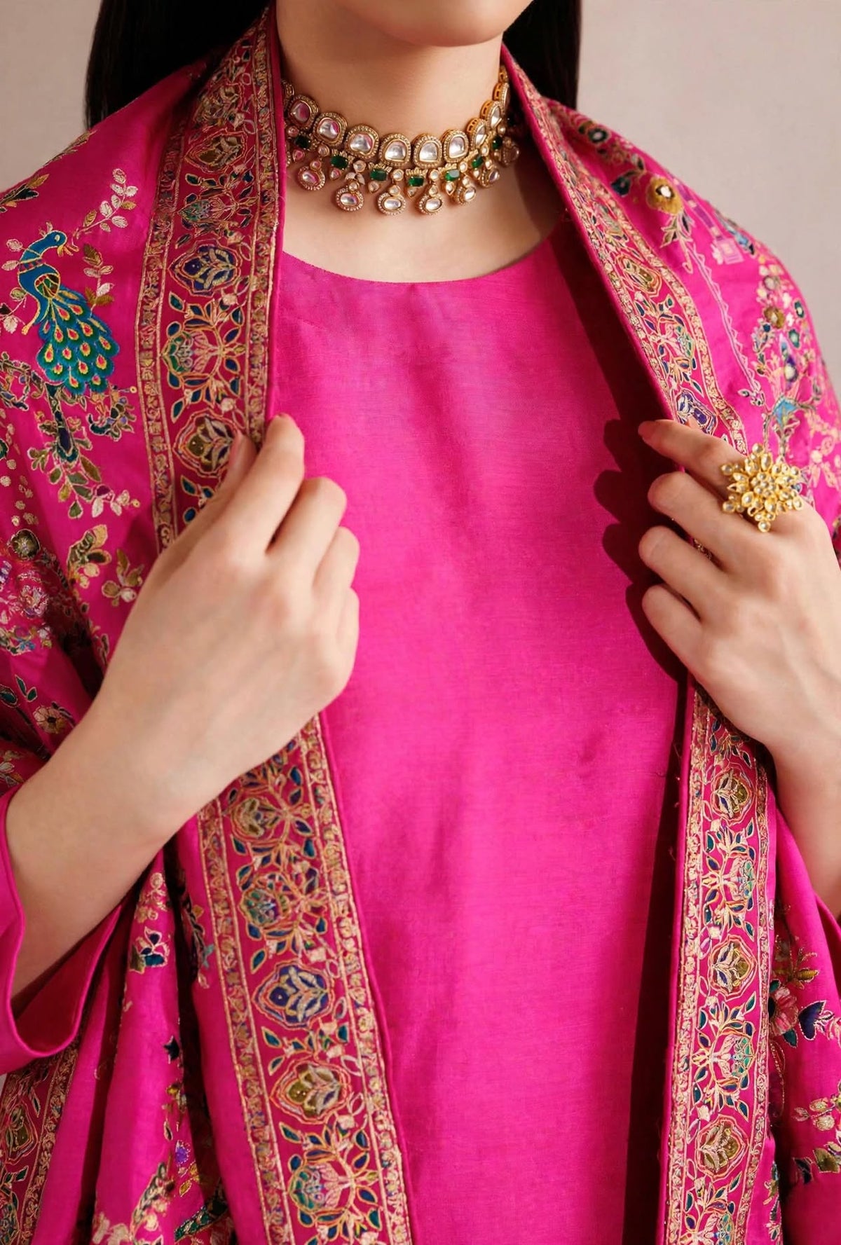 Noor-e-Mehfil Peacocks Dance in Fuchsia Dreams