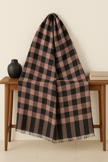 Luxury Checkered Pashmina Printed Shawl Black & Beige