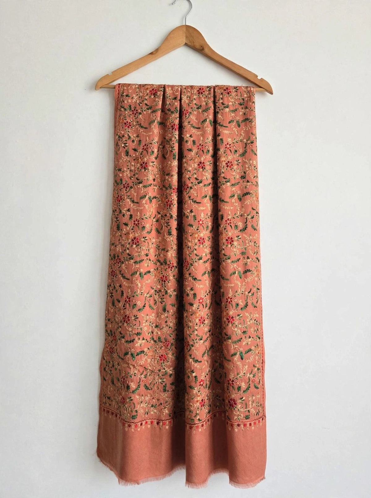 Peach Blossom - Kashmiri Aari Embroidered Pashmina Shawl