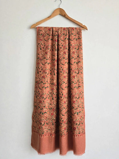 Peach Blossom - Kashmiri Aari Embroidered Pashmina Shawl