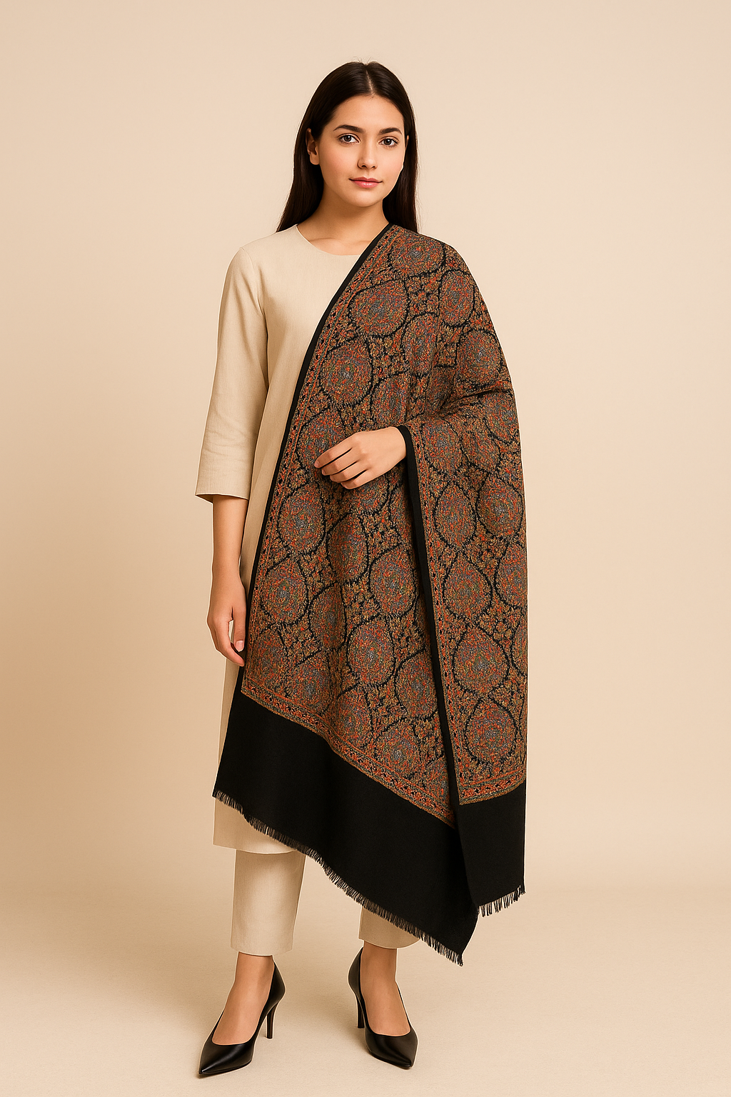 Luxury Kashmiri Pashmina Shawl Papermachie Hand Embroidery