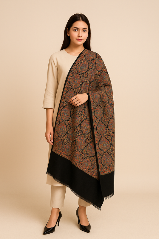 Luxury Kashmiri Pashmina Shawl Papermachie Hand Embroidery