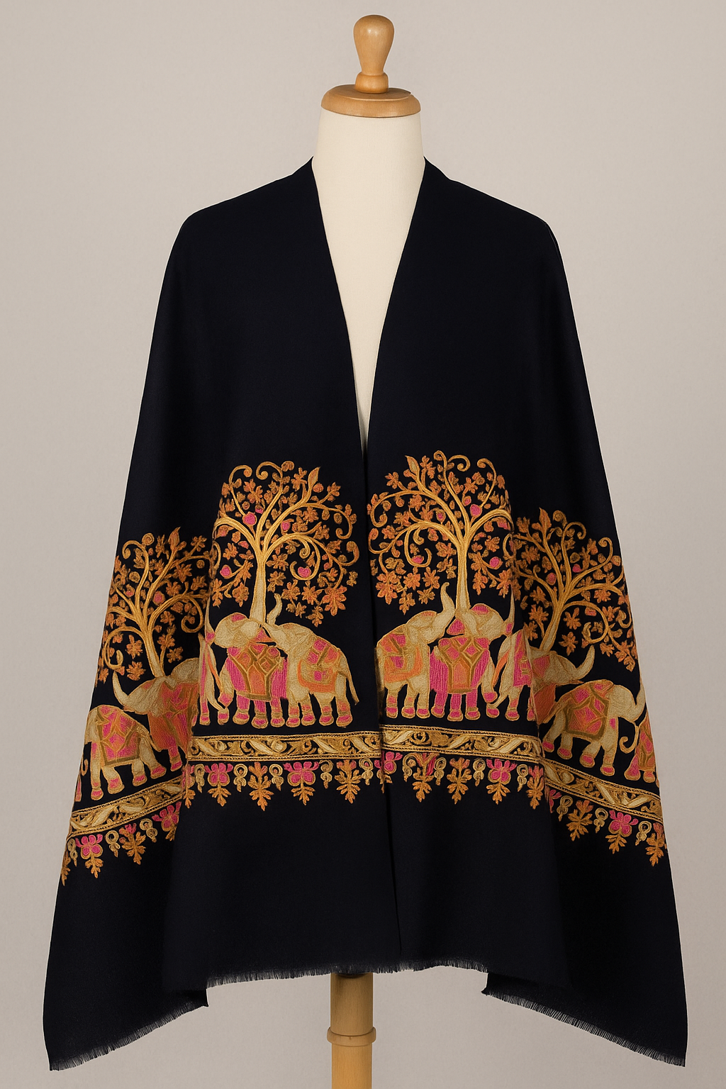 Majestic Elephant Embroidery Pashmina Shawl