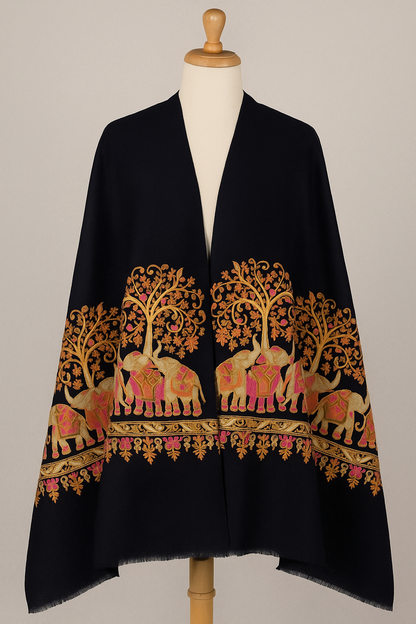 Majestic Elephant Embroidery Pashmina Shawl