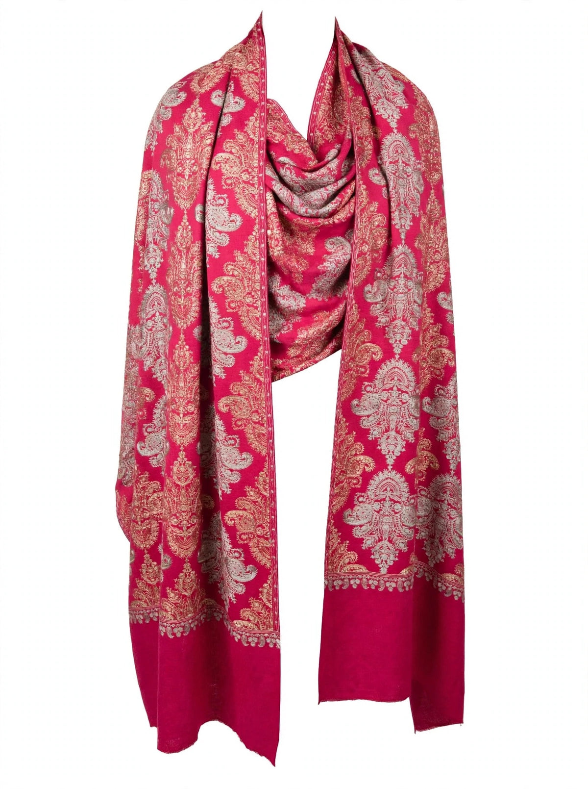 Magenta Pink with Gold & Silver Damask