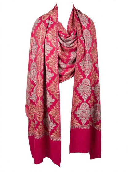 Magenta Pink with Gold & Silver Damask