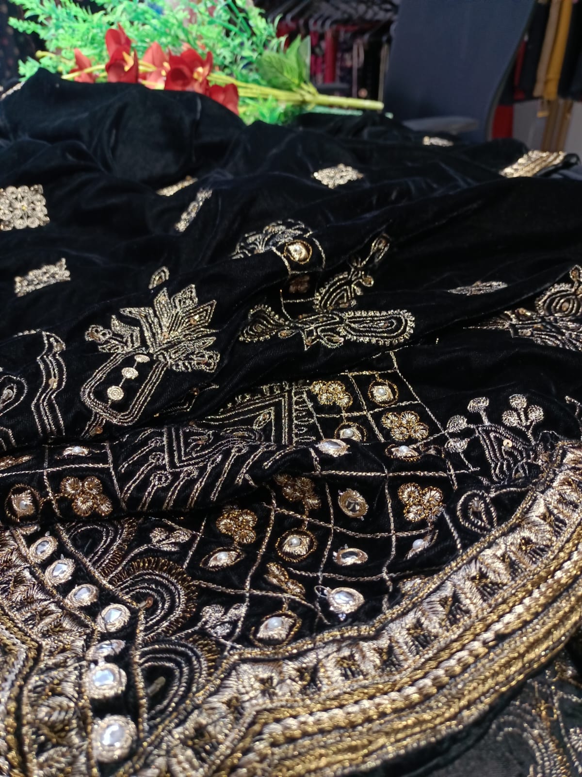 Velvet embroidered shawl