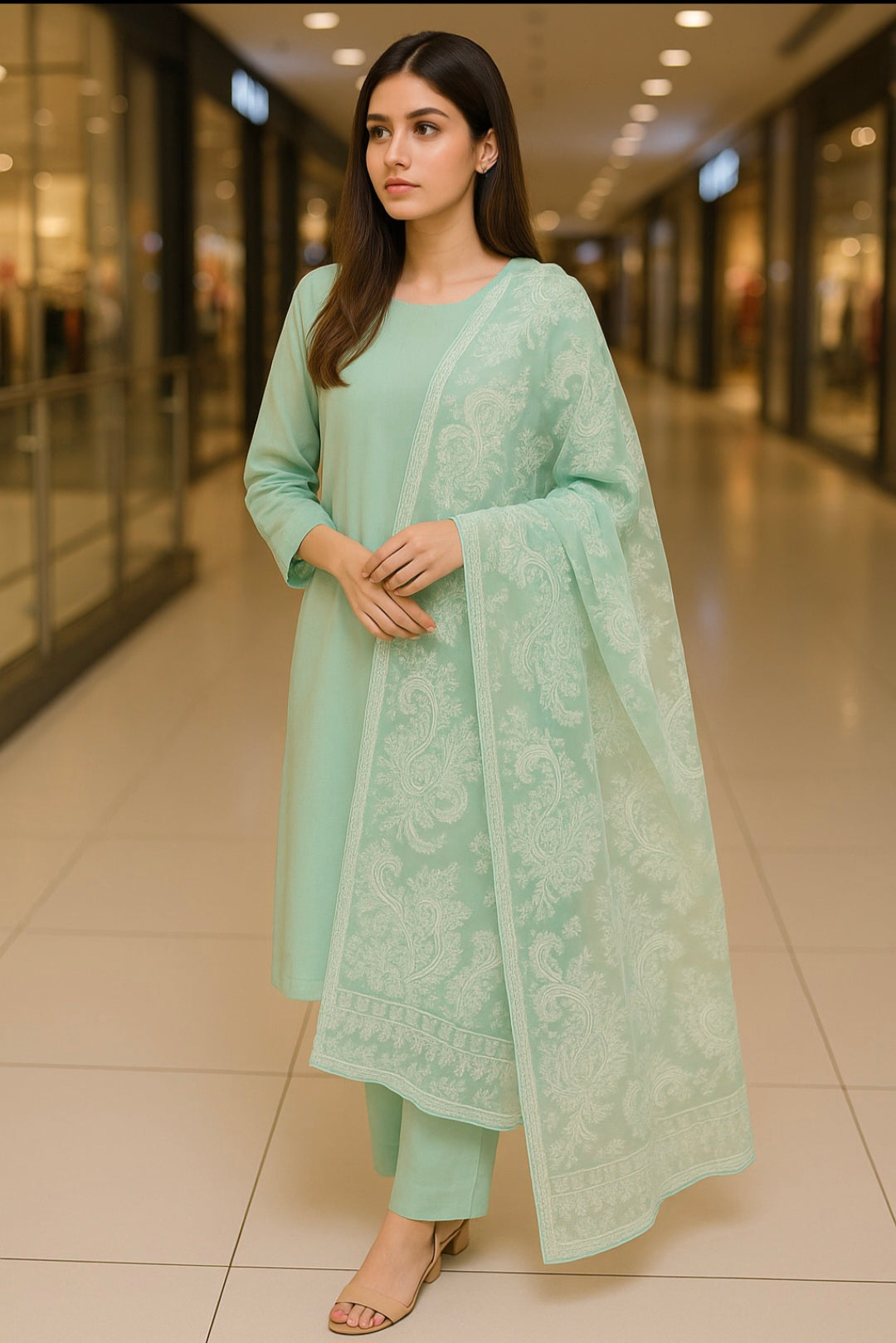 Soft Organza Aari Embroidered Dupatta Mint Elegance