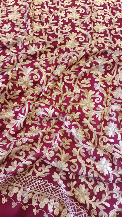 Red & Gold Embroidered Shawl with Maroon Suit