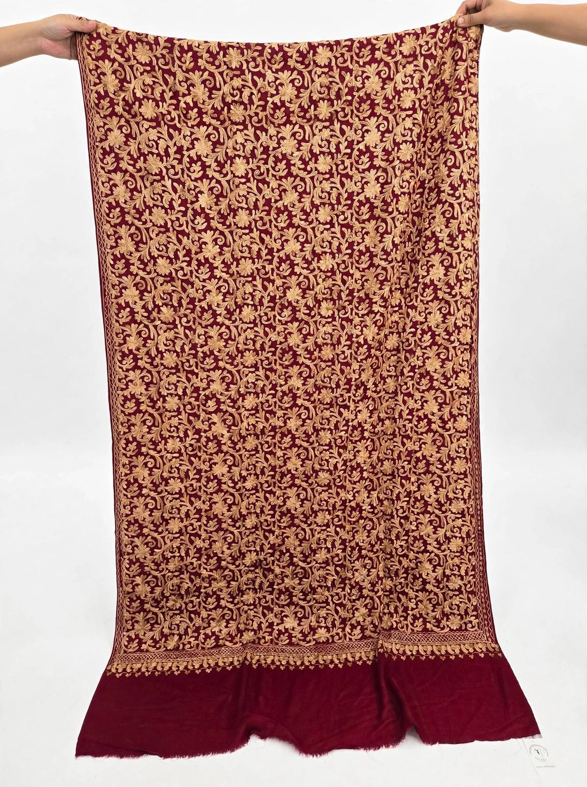 Maroon Pashmina Shawl Gold Aari Embroidery