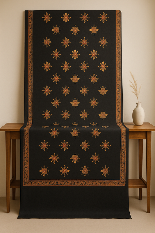 Luxury Black Pashmina Shawl with Golden & Maroon Embroidery