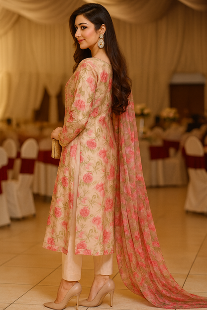 Floral gota neckline hand embroidery