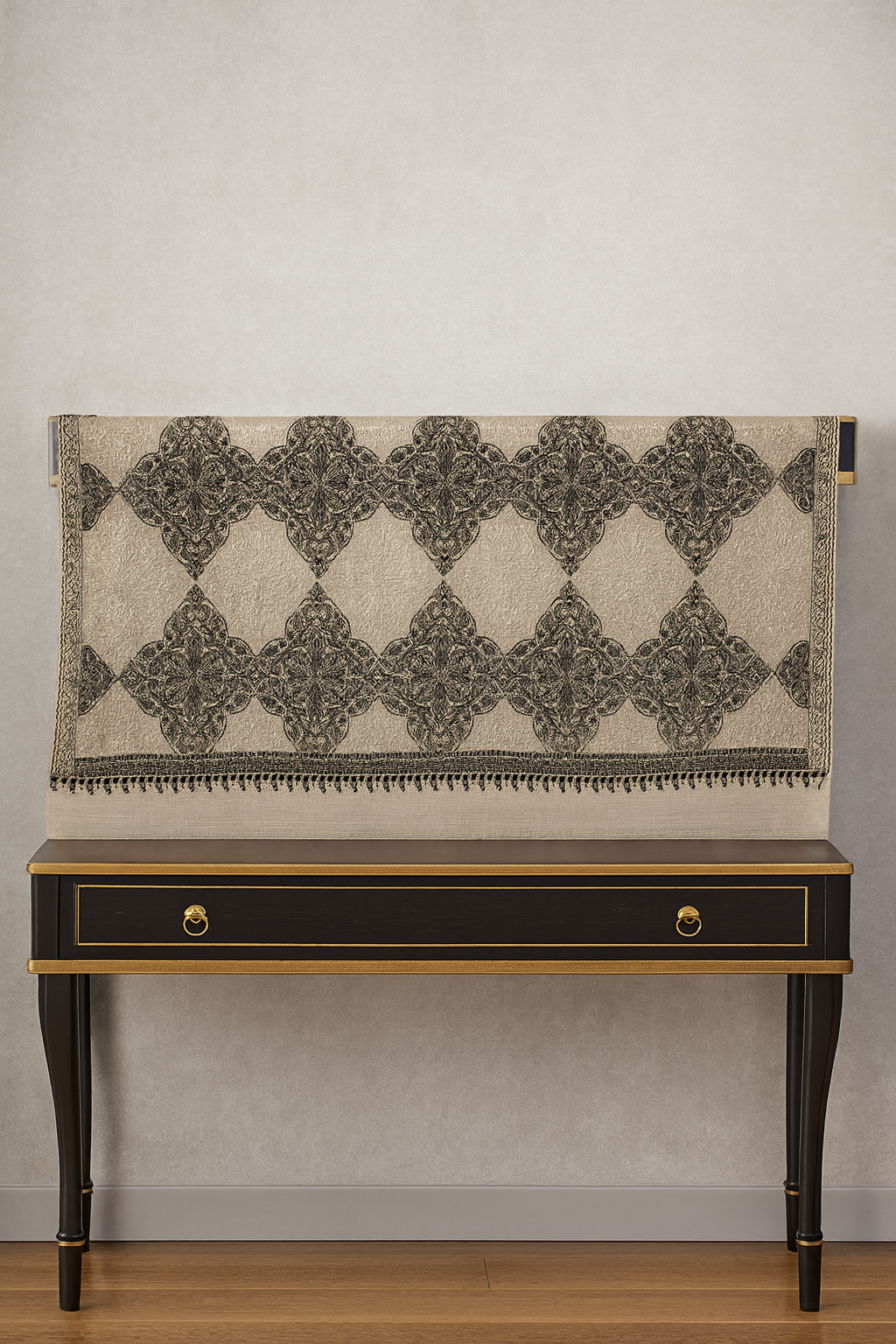 Luxury Pashmina Aari Embroidered Shawl Beige & Black