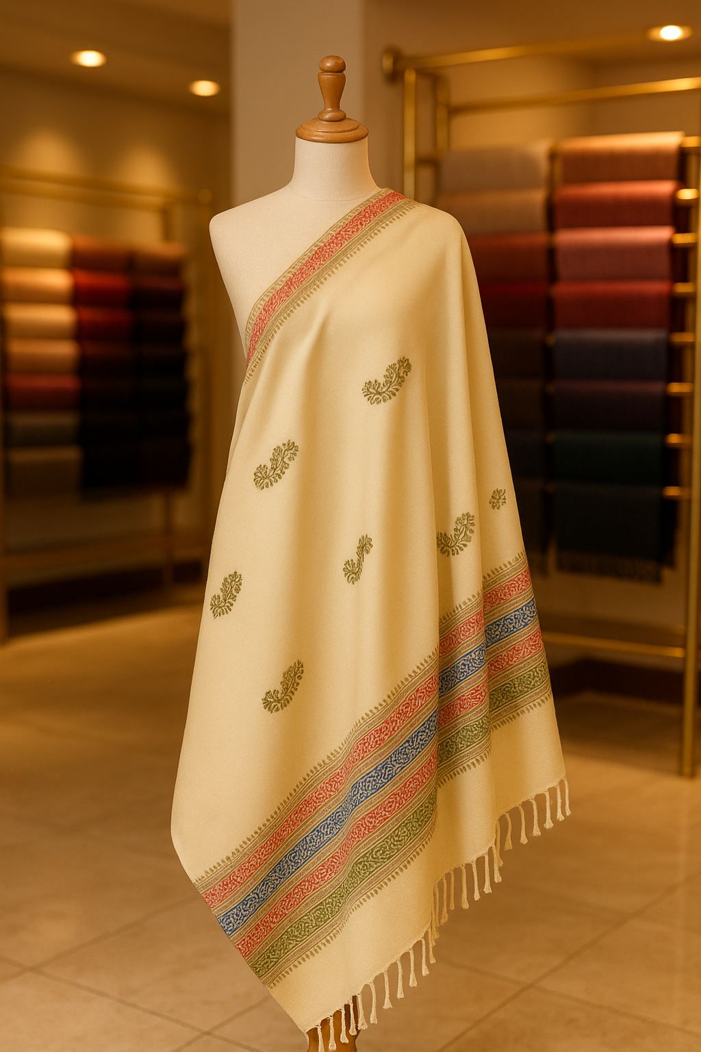 Elegant Multicolor Block Print Pashmina Shawl