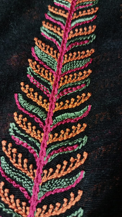 Black Karandi Embroidered Shawl Rust & Red Vertical Motif Design