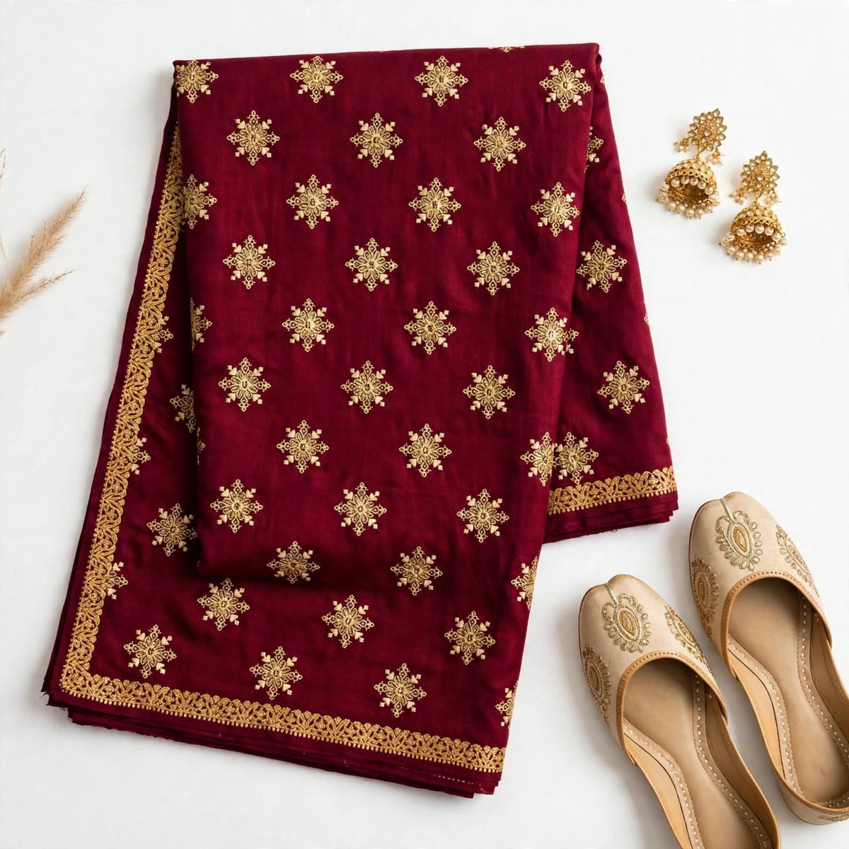 Maroon embroidered shawl