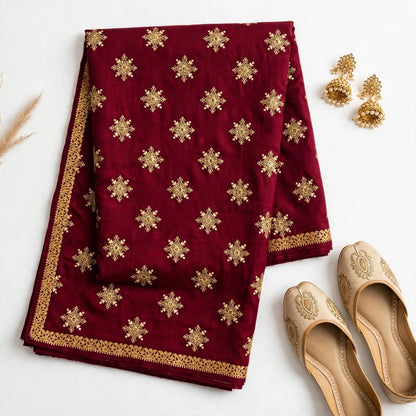 Maroon embroidered shawl