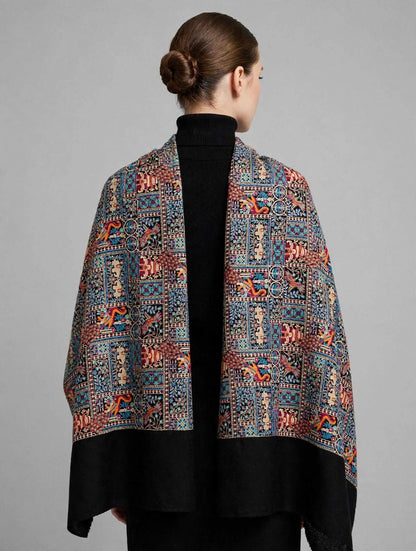 Noir Heritage - Handmade Kani Pashmina Shawl | Black Mughal