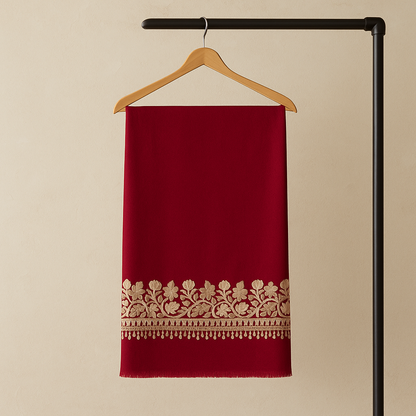 Maroon Pashmina Shawl with Golden Aari Embroidery Border