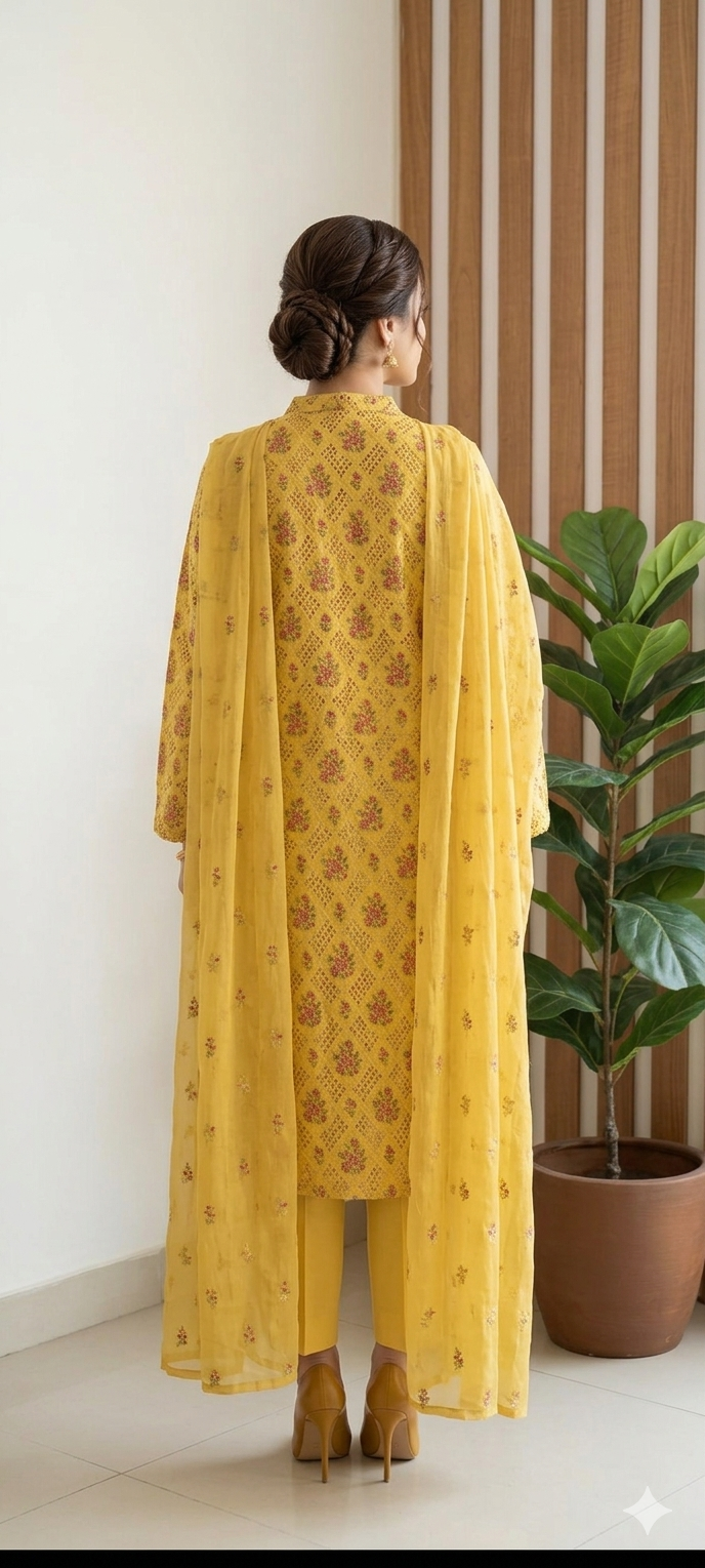 Bareeze Embroidered Cutwork Lawn  Vibrant Yellow