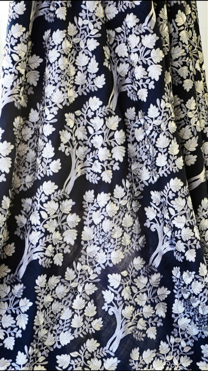 Navy Blue Aar Embroidered Pashmina Shawl  Tree of Life Design