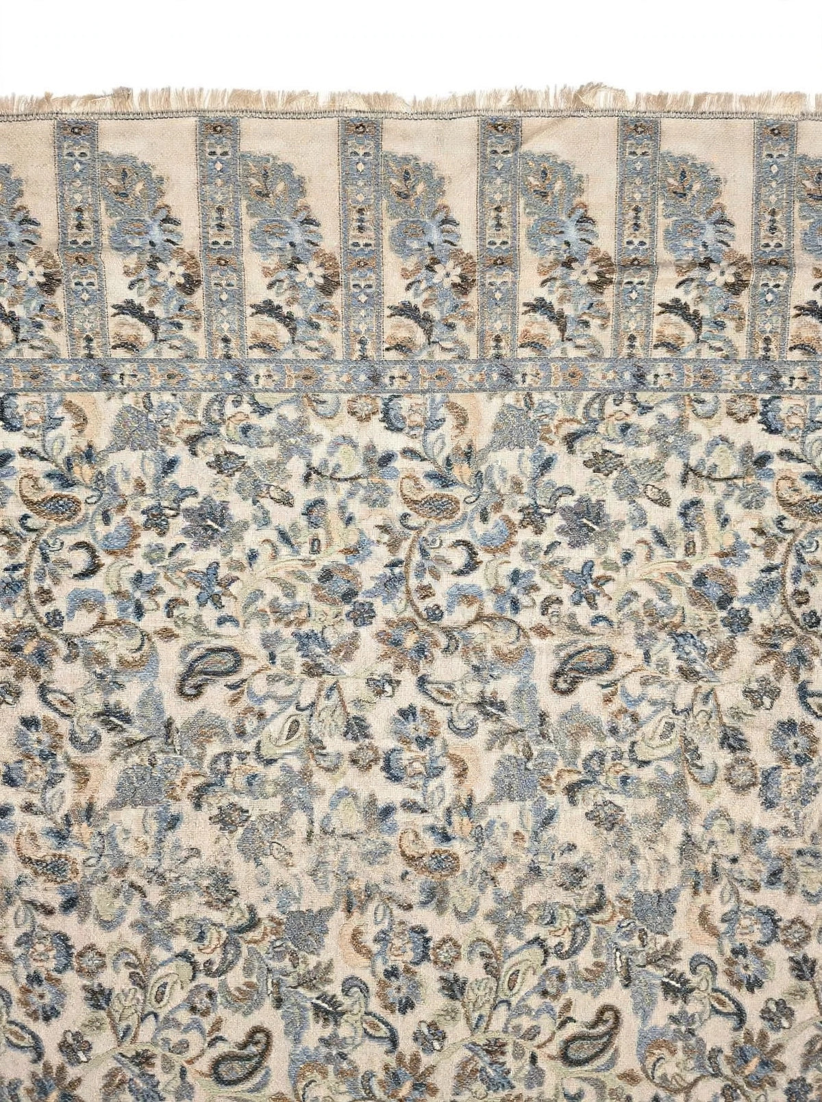 Authentic Kani Pashmina Shawl Mini - Cream & Blue Paisley - Lightweight Wool Scarf - Traditional Kashmiri Kani Work Stole