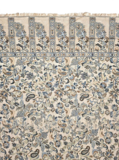 Authentic Kani Pashmina Shawl Mini - Cream & Blue Paisley - Lightweight Wool Scarf - Traditional Kashmiri Kani Work Stole