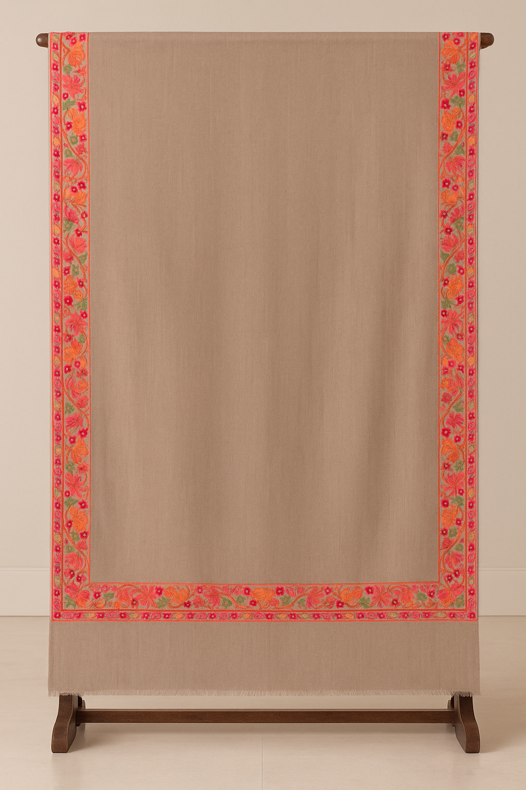 Luxury Pashmina Shawl with 4-Side Floral Embroidered Border