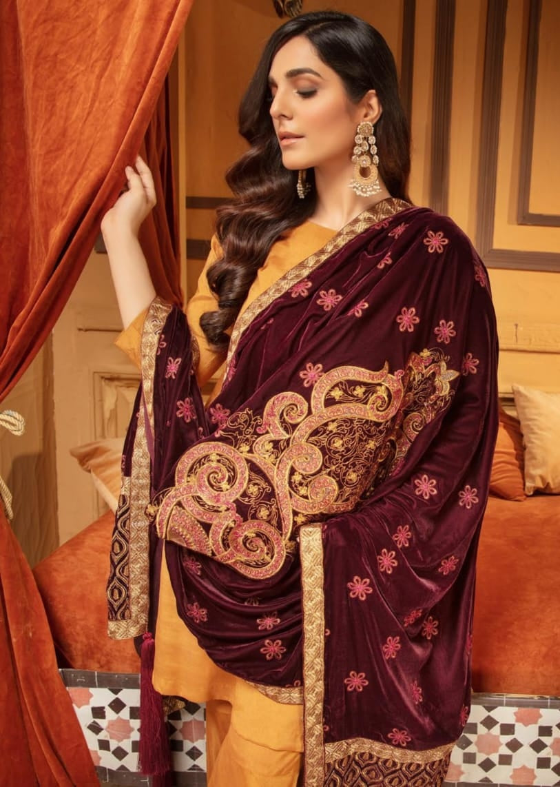 Velvet embroidered shawl