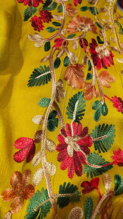 The Saffron Bloom: Embroidered Pashmina Kaftan