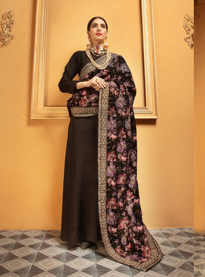 Velvet embroidered shawl