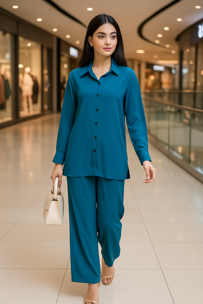 Teal Grip Coord Suit  Effortless Modern Elegance