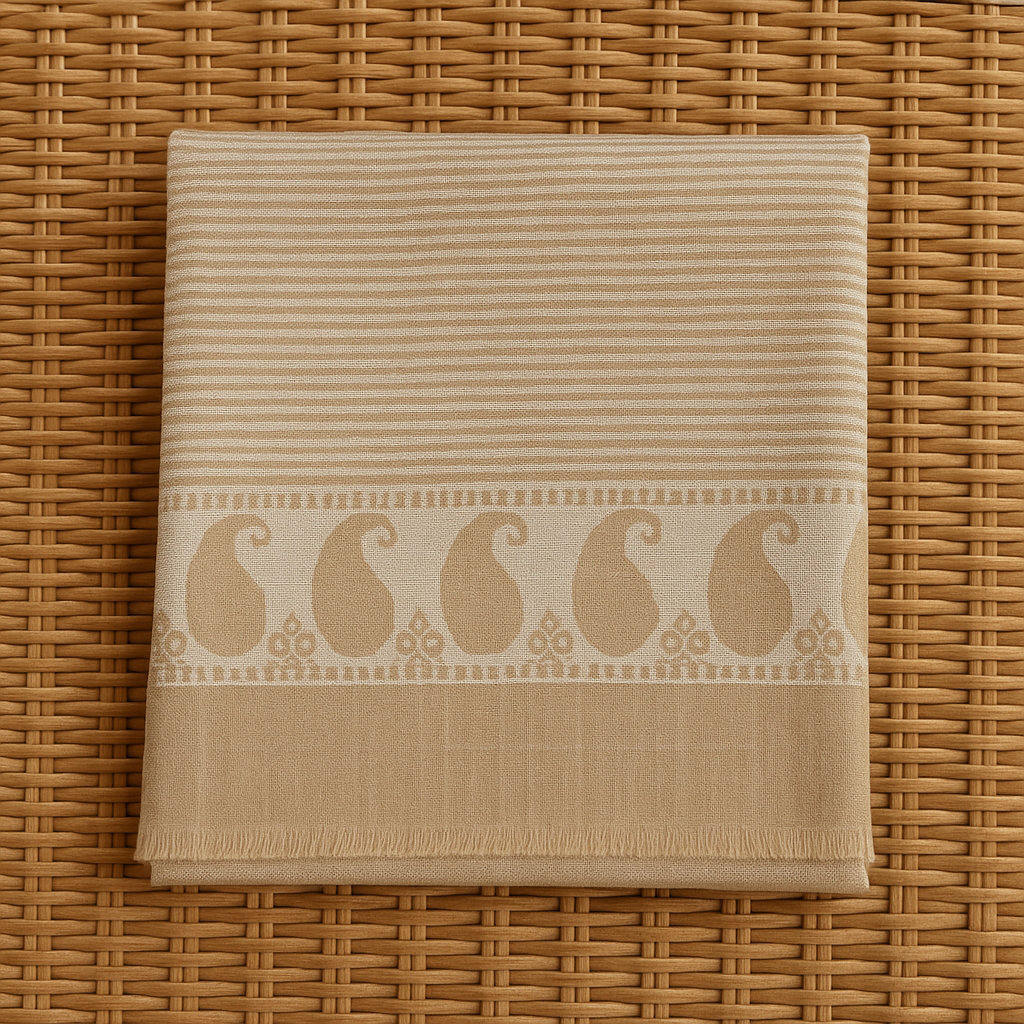 Elegant Beige Pashmina Shawl with Paisley Border